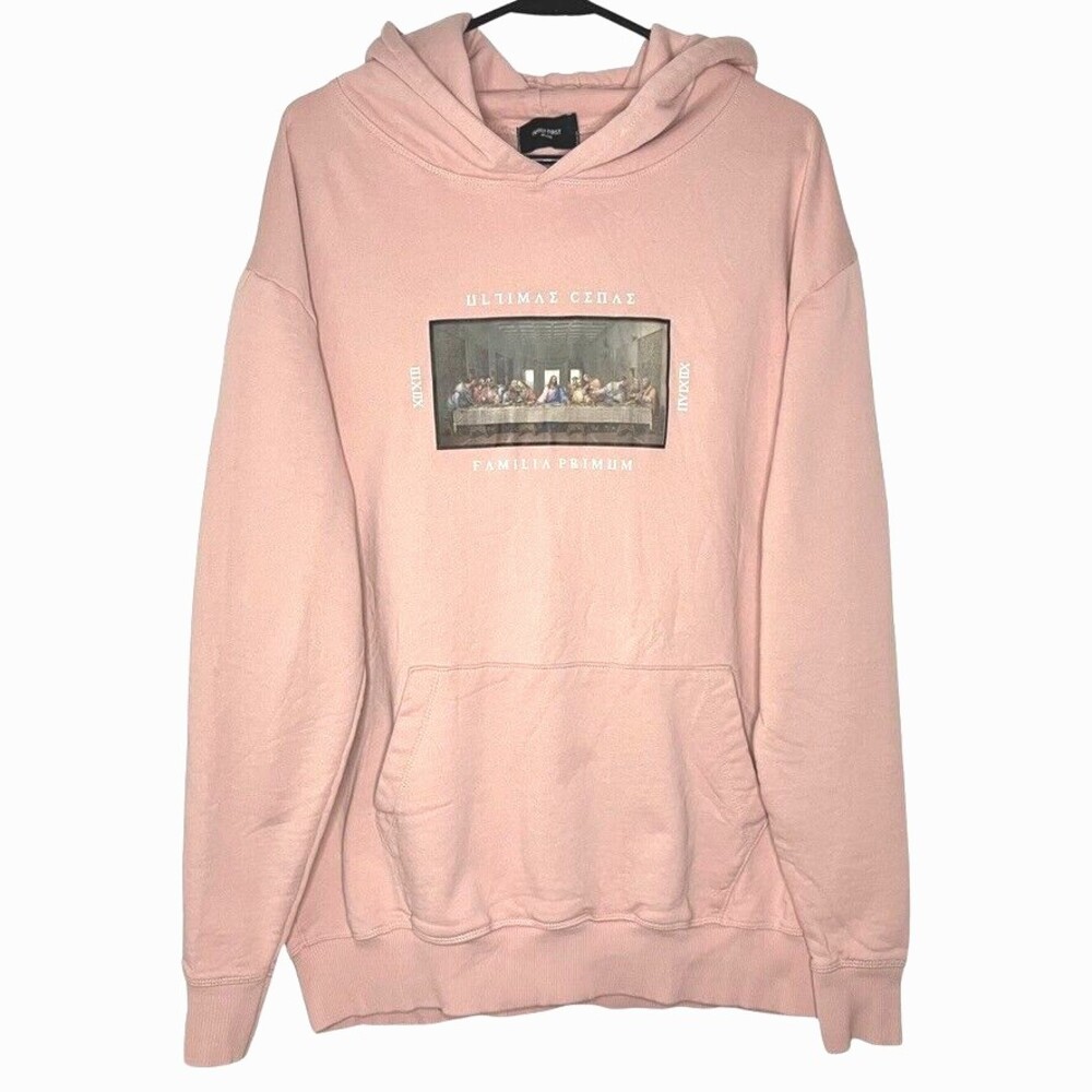 Family First Milano Men Small Pink Hooded Long-Sleeve Relaxed Last Supper Casual